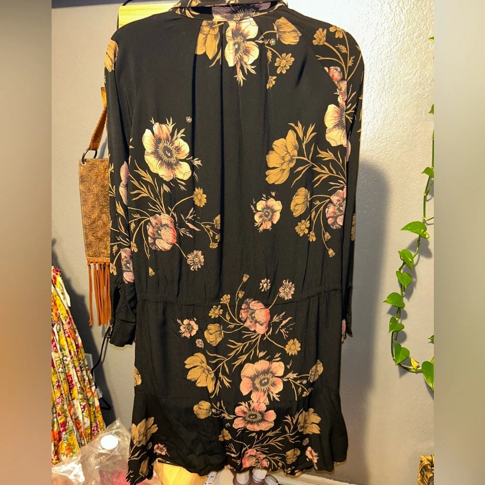 Free People Black and Gold Long Sleeve Shirt Dress - Picture 4 of 5